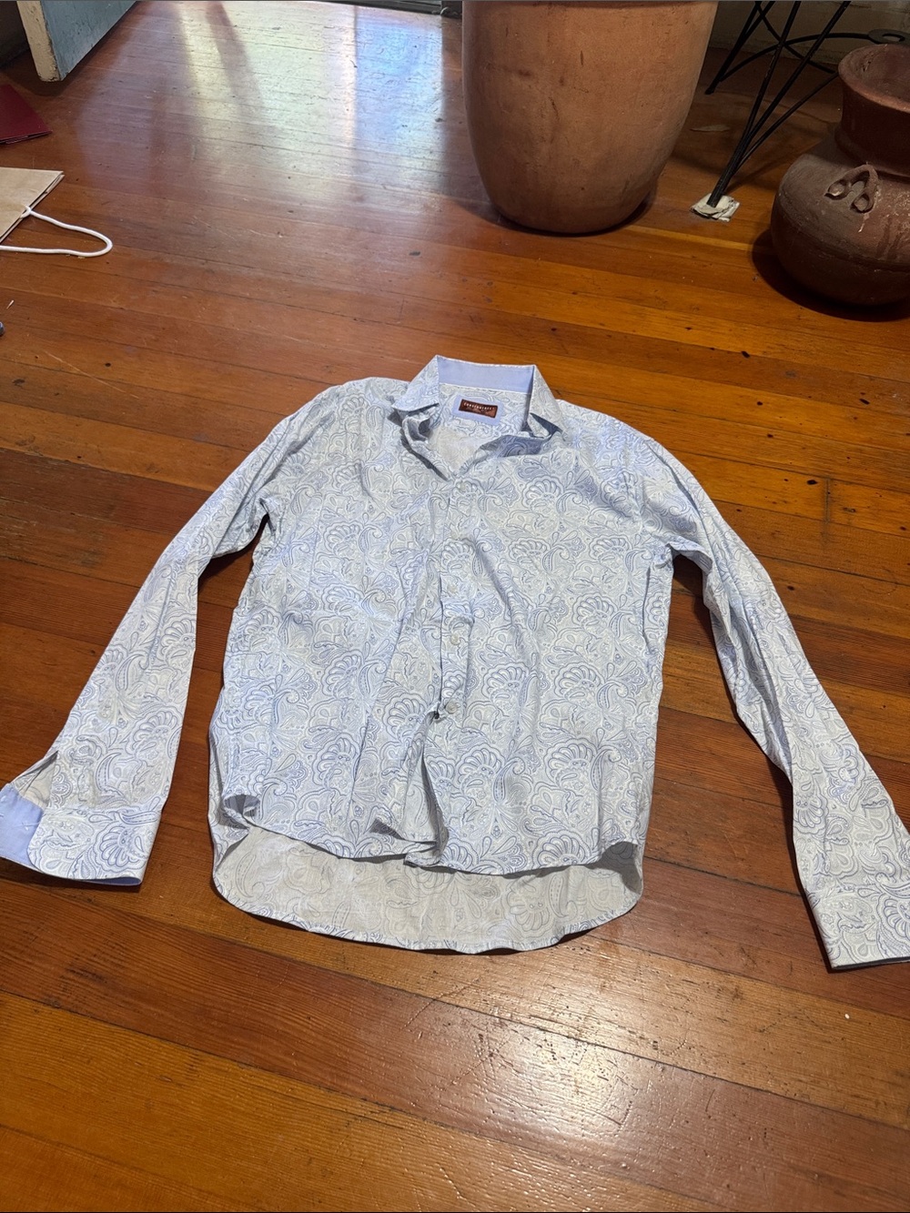 Men's Light Blue Paisley Casual Button-Down Shirt
